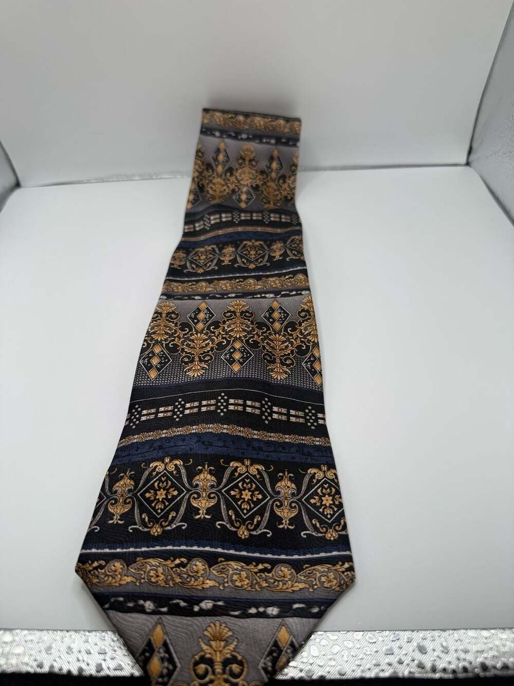 Zianetti Italian Silk Collection Necktie Black Gold Geometric Pattern